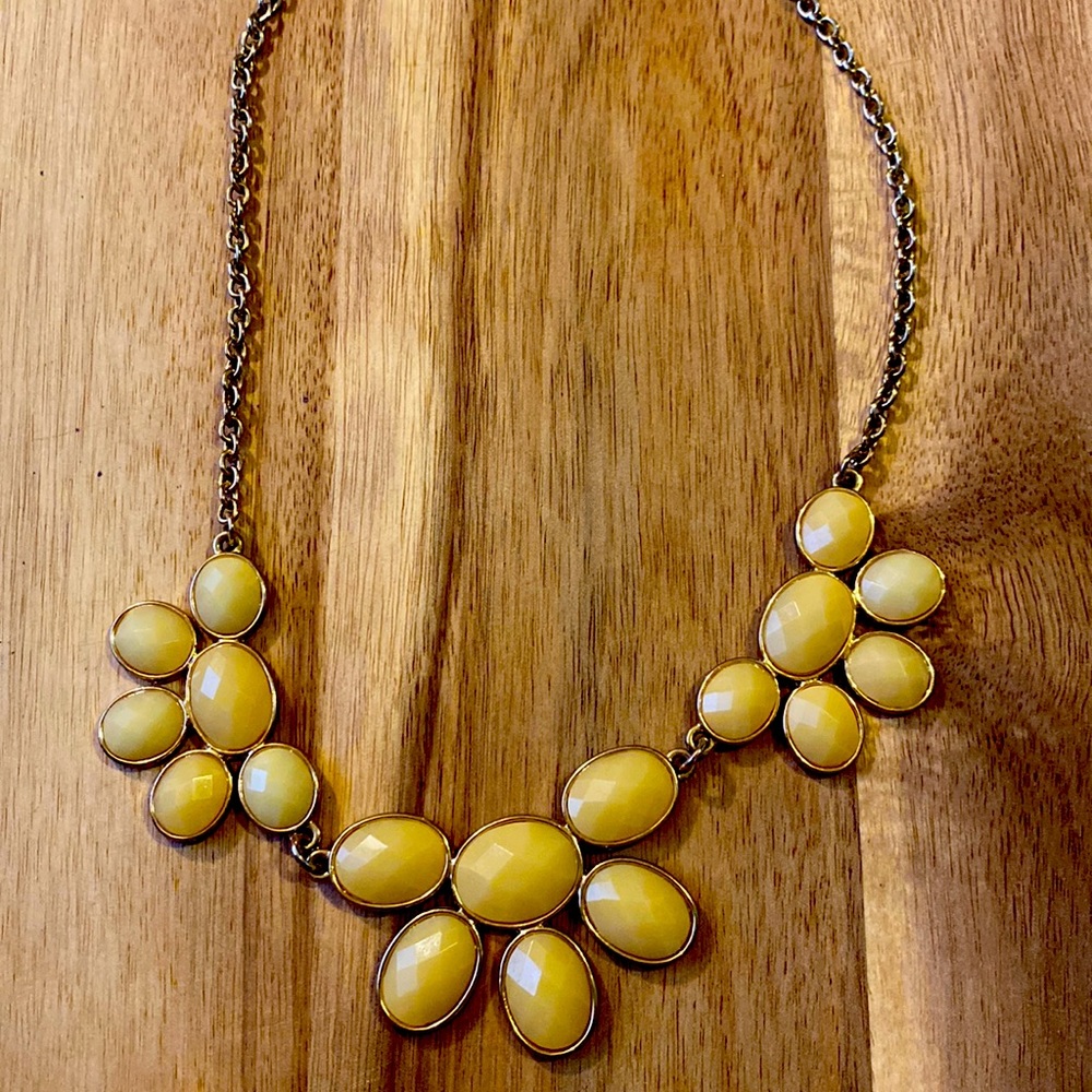 Pale Yellow Beveled Flower Gold Tone Statement Necklace